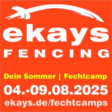 Logo von ekays Fencing, Werbung für Fechtcamp vom 04. bis 09. August 2025.