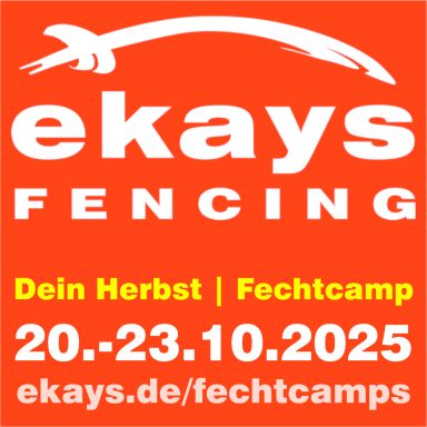 Logo von ekays Fencing mit Informationen zum Fechtcamp vom 20. bis 23. Oktober 2025.